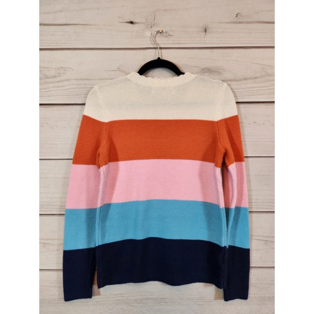 LOFT Womens Small Multicolor Striped Scalloped Crew Neck‎ Pullover Sweater